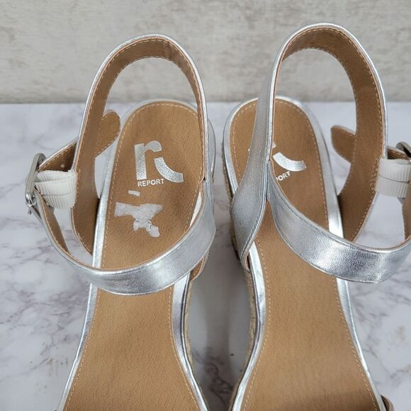 Report Citrine Espadrille Wedge Platform Heel Sandal Metallic Silver 11M - Picture 3 of 14